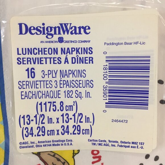 Paddington Bear 3 Ply Paper Luncheon Napkins New Sealed American Greetings 16ct - Picture 6 of 6